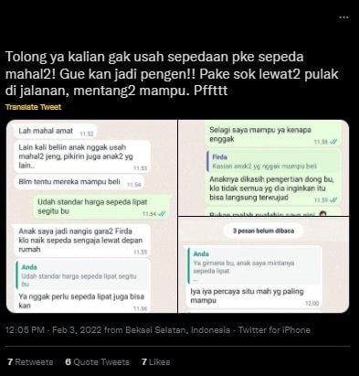 Viral Cerita Ibu Belikan Anak Sepeda Lipat Malah Diamuk Tetangga. (Twitter)