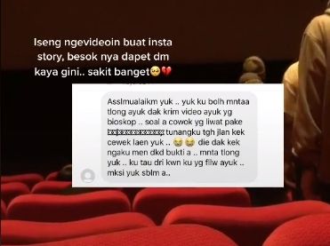 Pesan akun orang tak dikenal yang mengaku melihat tunangannya selingkuh dalam instastory. (TikTok/jagungmeletusdor)