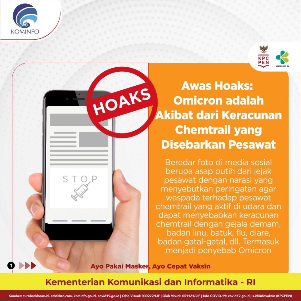 Hoaks Chemtrail sebabkan Omicron. (Dok. Kominfo)