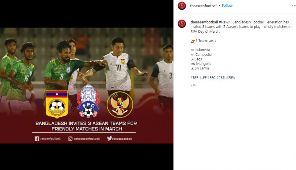 Timnas Indonesia dapat undangan dari Bangladesh. (Instagram/theaseanfootball)