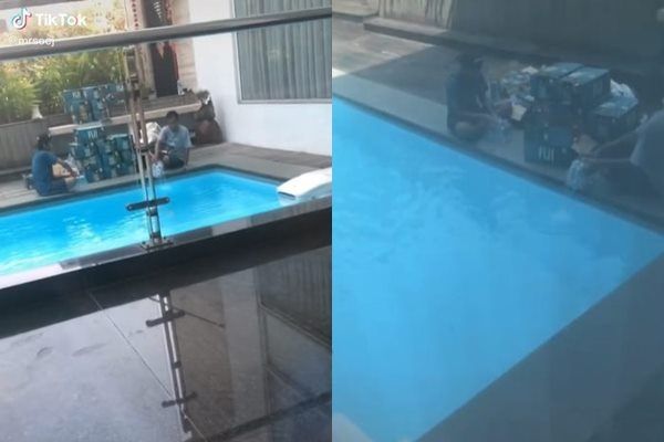 Viral Kolam Renang Diisi Air Mineral Fiji Bikin Menjerit. (TikTok)