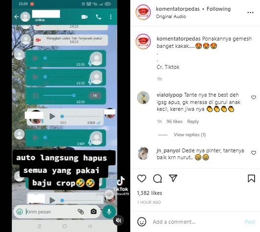 Viral Bibi Ketar-ketir Terciduk Keponakan Lagi Main TikTok Pakai Baju Begini. (Instagram/@komentatorpedas)