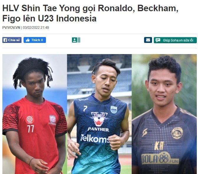 Media Vietnam remehkan tiga pemain timnas Indonesia U-23. (Soha.vn)