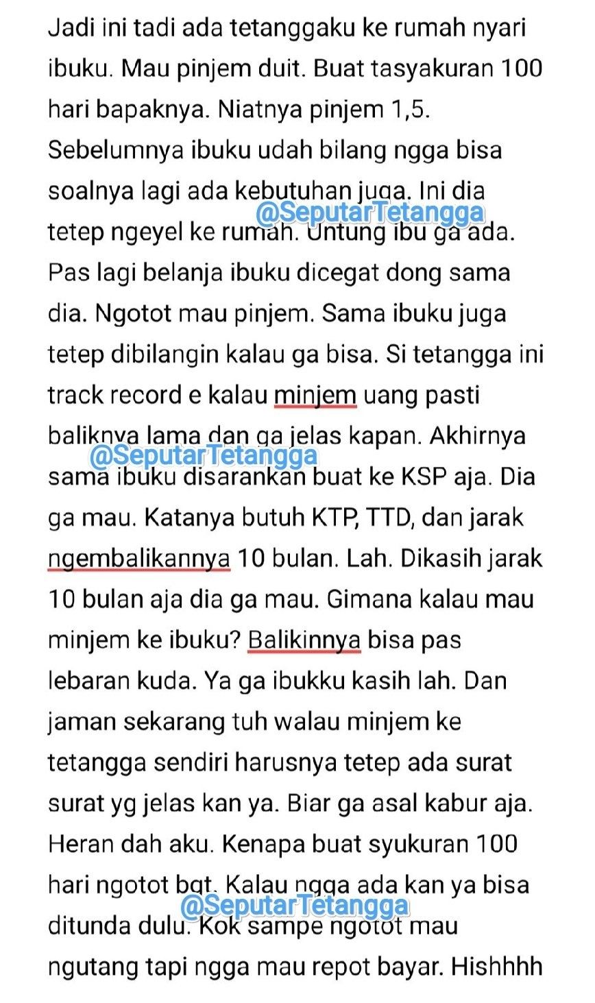 Viral Tetangga Datang ke Rumah Memaksa Pinjam Uang Ibu, sampai Dicegat saat Belanja (Twitter/@SeputarTetangga)