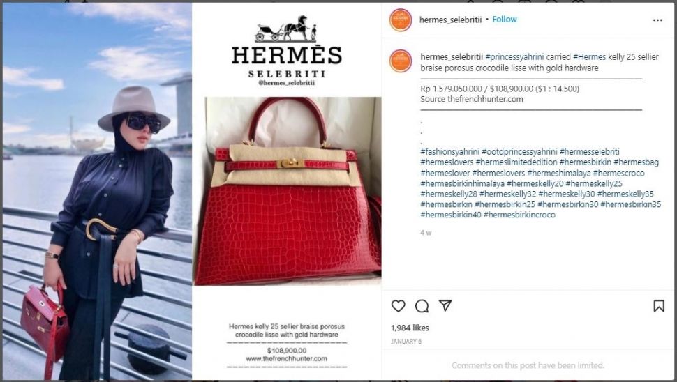 Tas Hermes Syahrini selama di Singapura (instagram.com/hermes_selebritii)