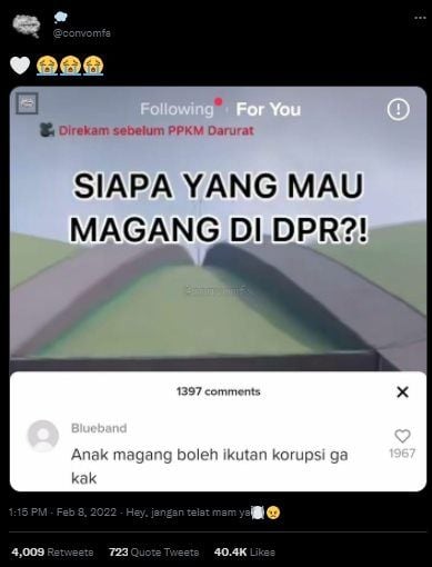 Viral Tawaran Magang di DPR. (Twitter/@convomfs)