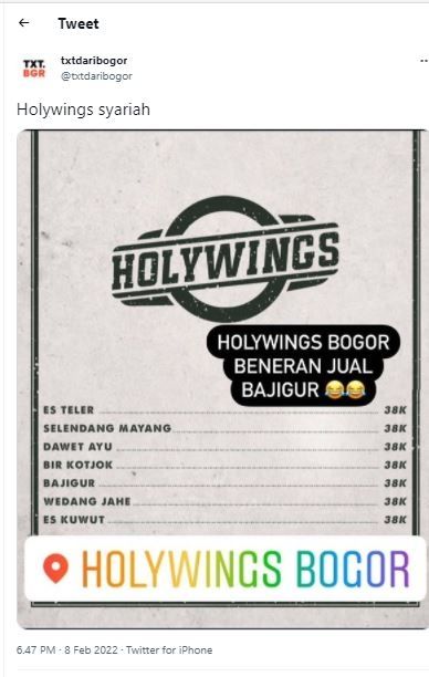 Holywings Bogor jual bajigur (Twitter @txtdaribogor)