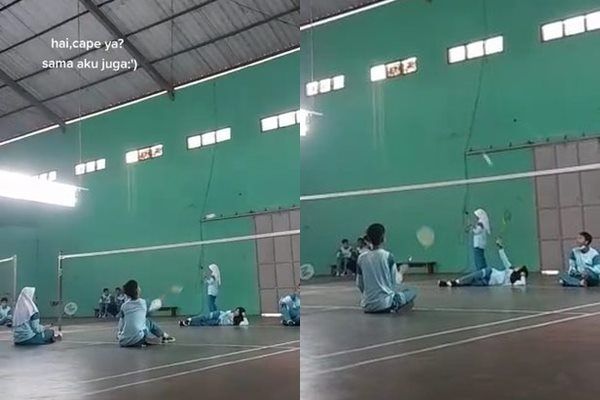 Viral Siswa Selonjoran Main Badminton. (TikTok)