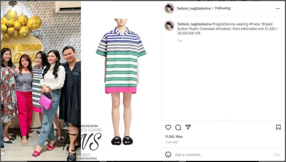 Kemeja Garis-garis Nagita Slavina dari Prada (instagram.com/fashion_nagitaslavina)