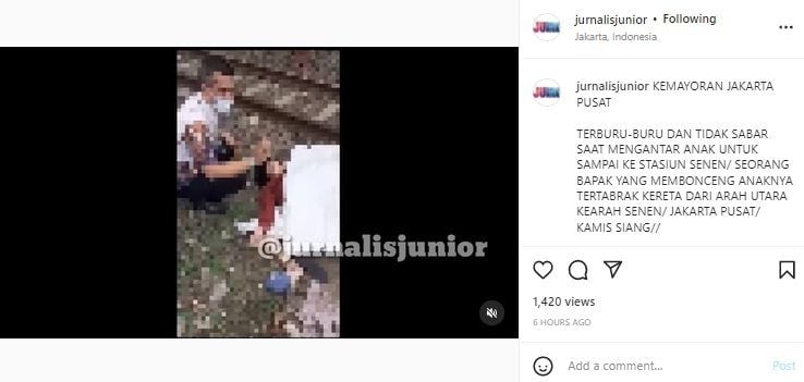 Viral Bapak dan Anak Tertabrak Kereta Api. (Instagram/@jurnalisjunior)