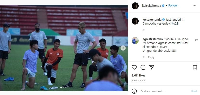 Legenda sepak bola Jepang, Keisuke Honda, mulai turun tangan menangani Kamboja jelang Piala AFF U-23 2022. (Instagram/keisukehonda)