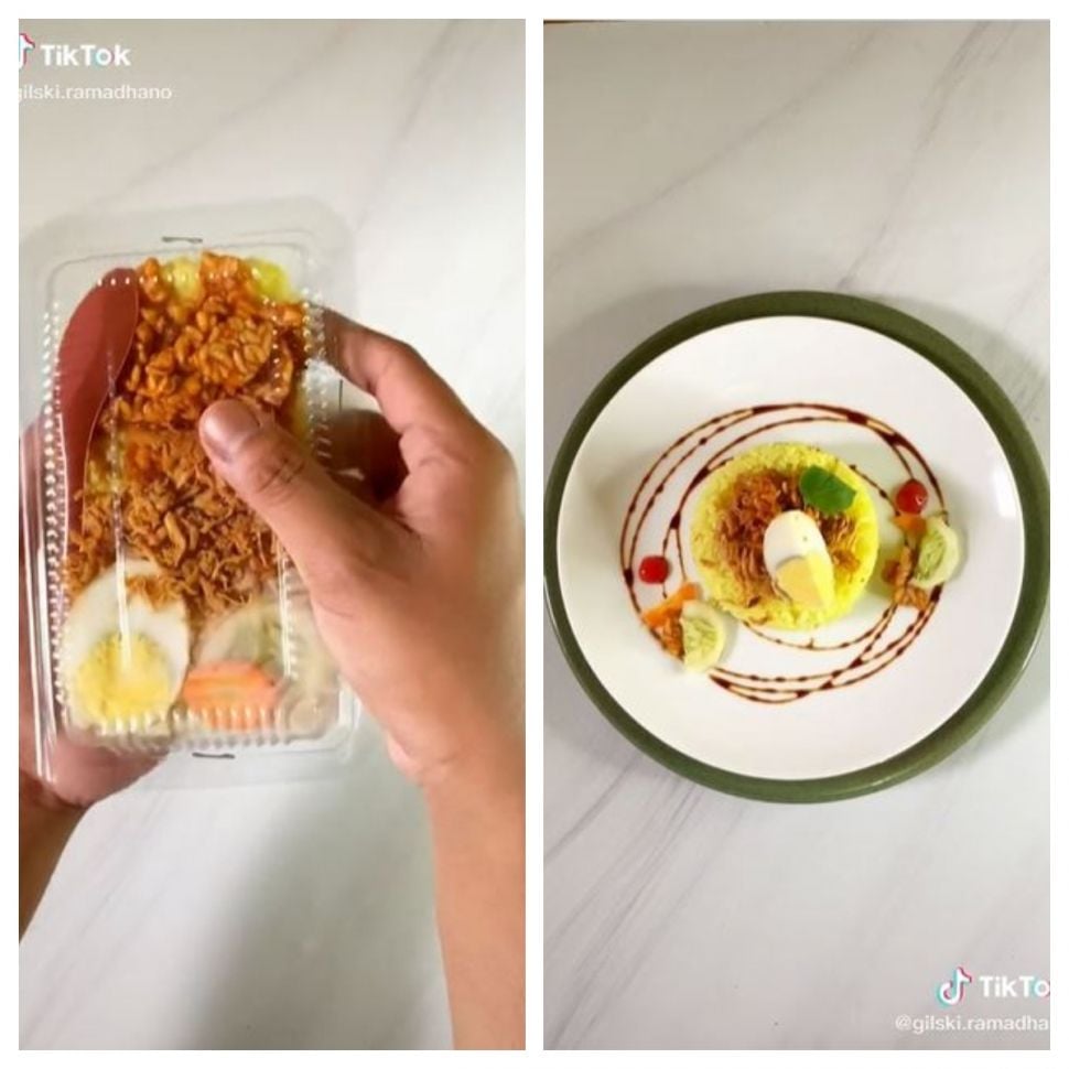 Nasi kuning mewah (TikTok @gilski.ramadhano)