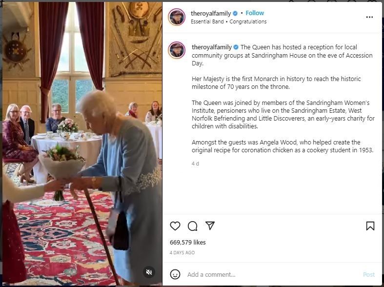 Ratu Elizabeth Pakai Tongkat Berjalan Milik Pangeran Philip (instagram.com/theroyalfamily)