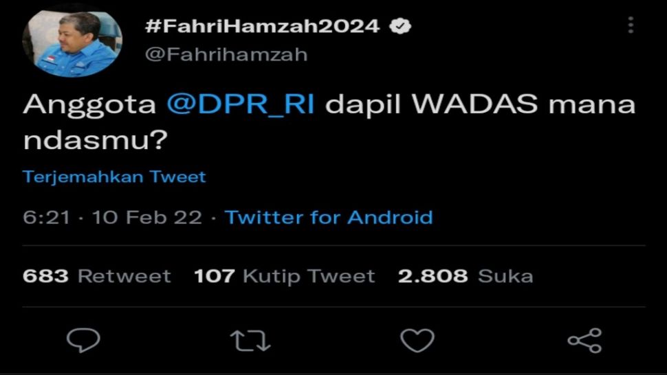 Cuitan Fahri Hamzah. [Twitter]