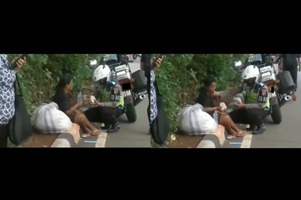 Polri Bagi Video Kebaikan Polisi Beri Makanan ke Pemulung. (Instagram/@divisihumaspolri)