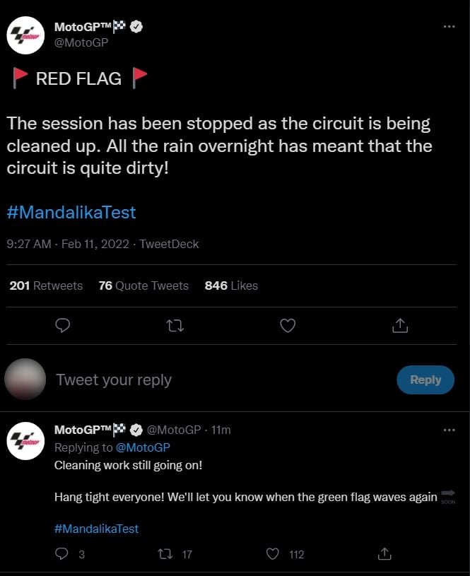 Tes MotoGP Mandalika diwarnai red flag. (Twitter)