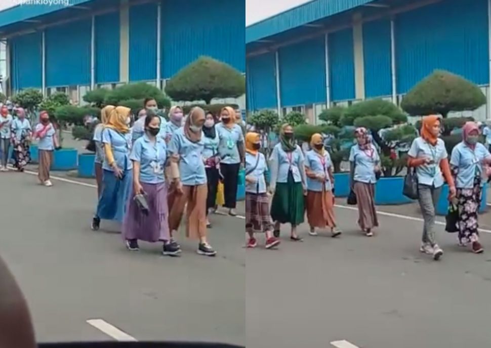 Momen langka seluruh karyawan pabrik perempuan hamil berjamaah. (TikTok/__papahkloyong_)