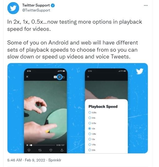 Fitur baru Twitter, uji coba opsi kecepatan pemutaran video. [Twitter]