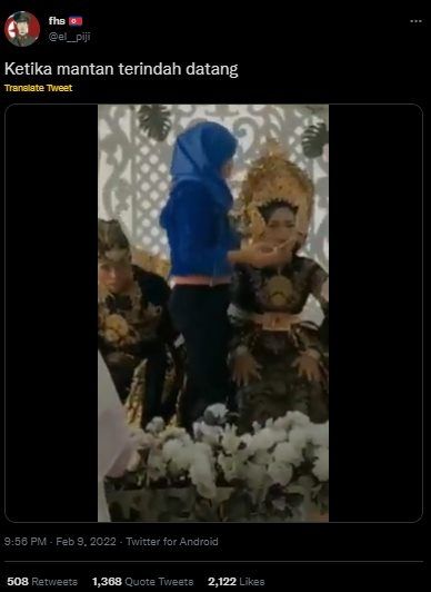 Viral Pengantin Wanita Teriak Histeris sampai Pingsan Saat Mantan 'Terindah' Datang. (Twitter/@el__piji)