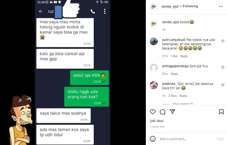 Viral Cewek Order Ojol Buat Ngusir Kodok. (Instagram/@lambe_ojol)