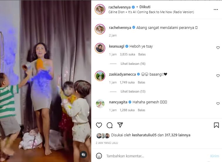 Rachel Vennya ikuti trend lipsync lagu Celline Dion (instagram.com)