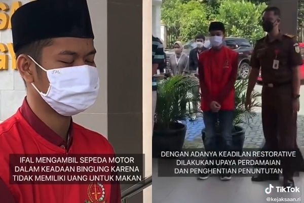 Menangis Terharu, Pria yang Terpaksa Curi Motor karena Desakan Ekonomi Ini Dibebaskan (tiktok/@kejaksaan.ri)