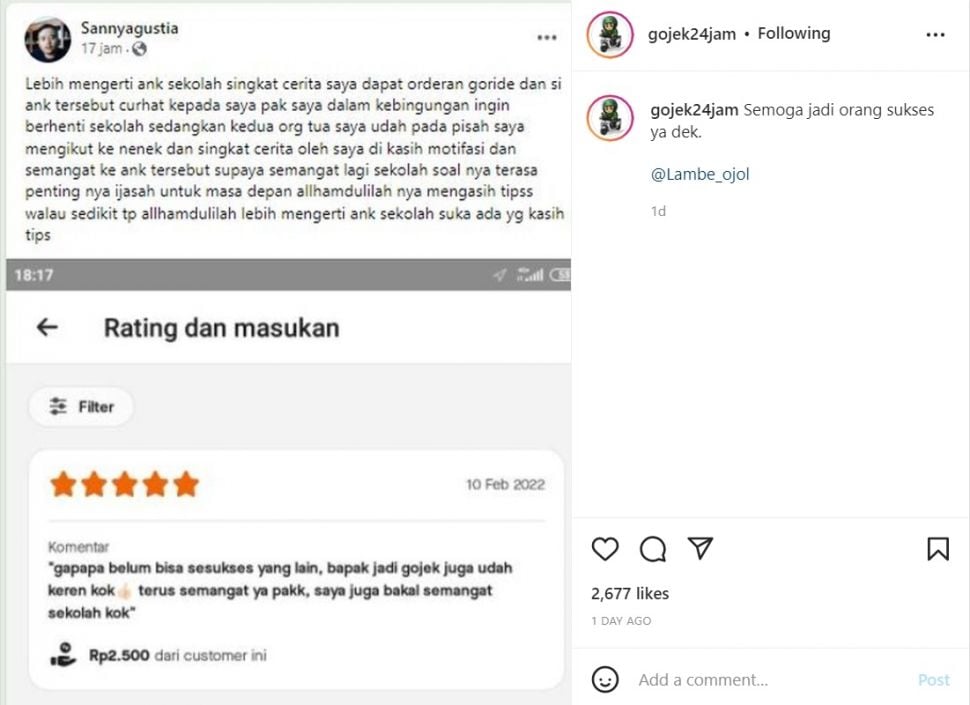 Driver Ojol Dapat Penumpang Anak Sekolah yang Curhat Putus Asa (Instagram/@gojek24jam)