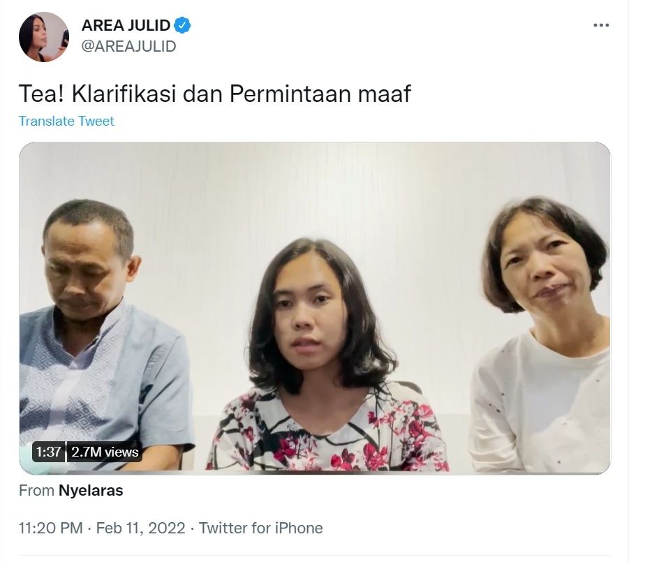 Korban Dugaan Pelecehan Seksual Gofar Hilman Klarifikasi (Twitter/@AREAJULID)