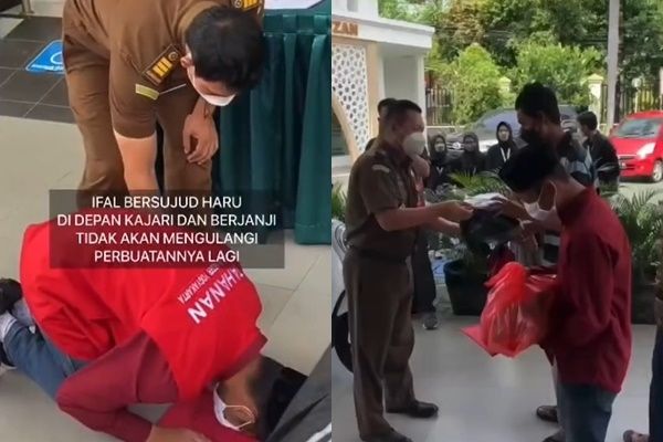 Menangis Terharu, Pria yang Terpaksa Curi Motor karena Desakan Ekonomi Ini Dibebaskan (tiktok/@kejaksaan.ri)