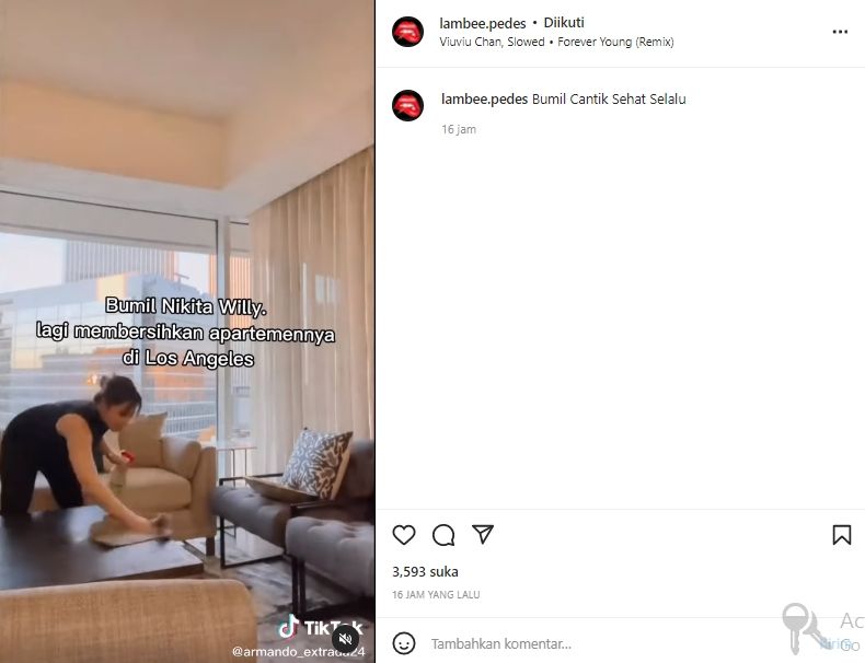 Nikita Willy bersih-bersih apartemen di Los Angeles (instagram.com)