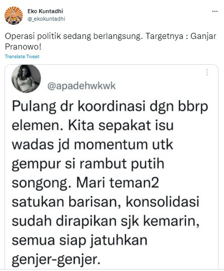 Cuitan Eko Kuntadhi soal Desa Wadas. [Twitter]