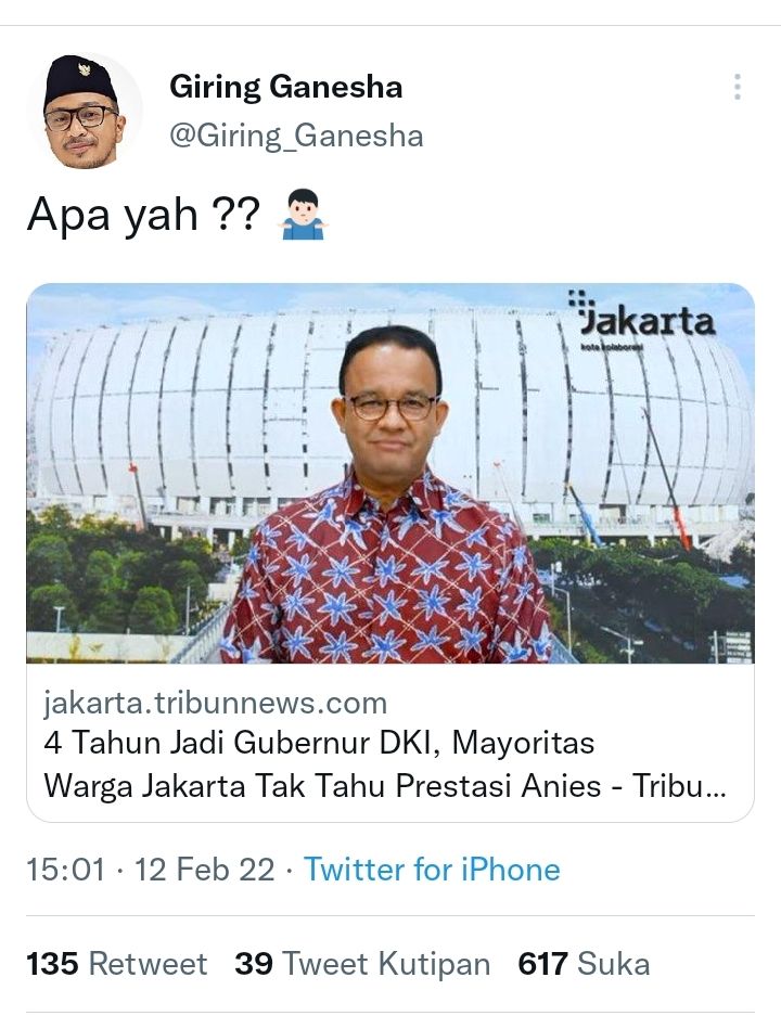 Cuitan Giring tentang Anies (Twitter/Giring)