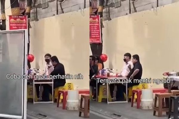 Viral Erick Thohir Terciduk Ojol Makan Gudeg di Emperan. (Instagram/@dramaojol.id)