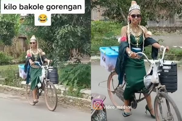 Viral Outfit Penjual Gorengan Ini Gegerkan Warga Siang Bolong. (Instagram/@video_medsos)