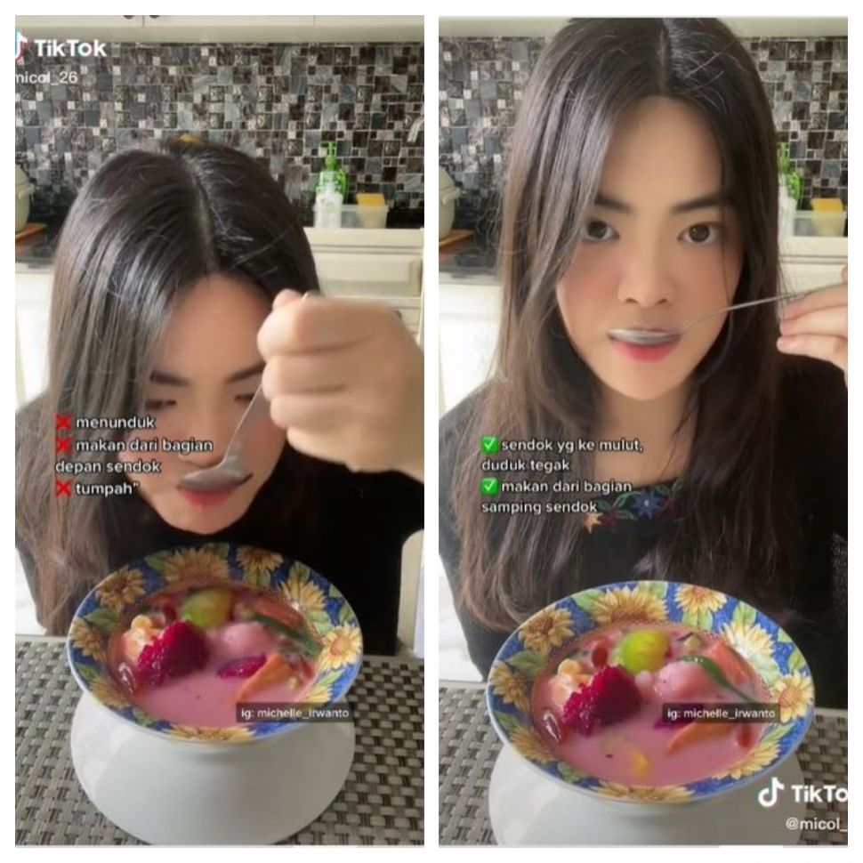 Cara makan es campur (TikTok @micol_26)