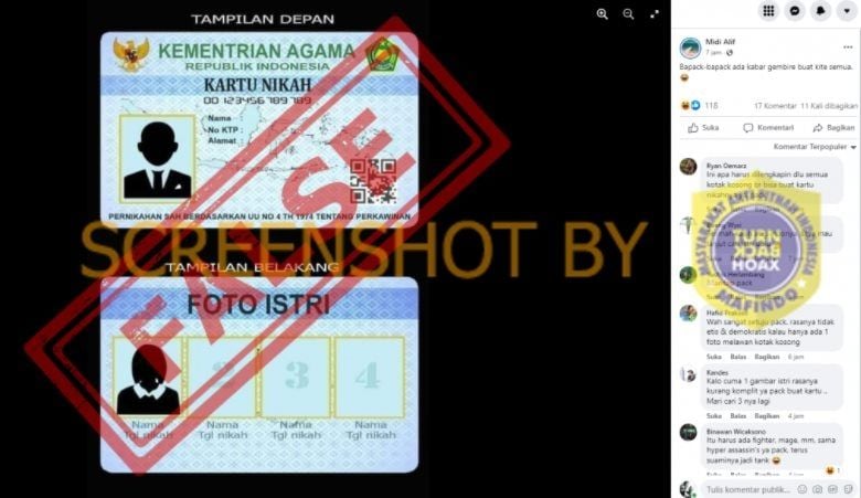 CEK FAKTA Heboh Kementerian Agama Rilis Kartu Nikah Buat Empat Istri. (Turnbackhoax.id)