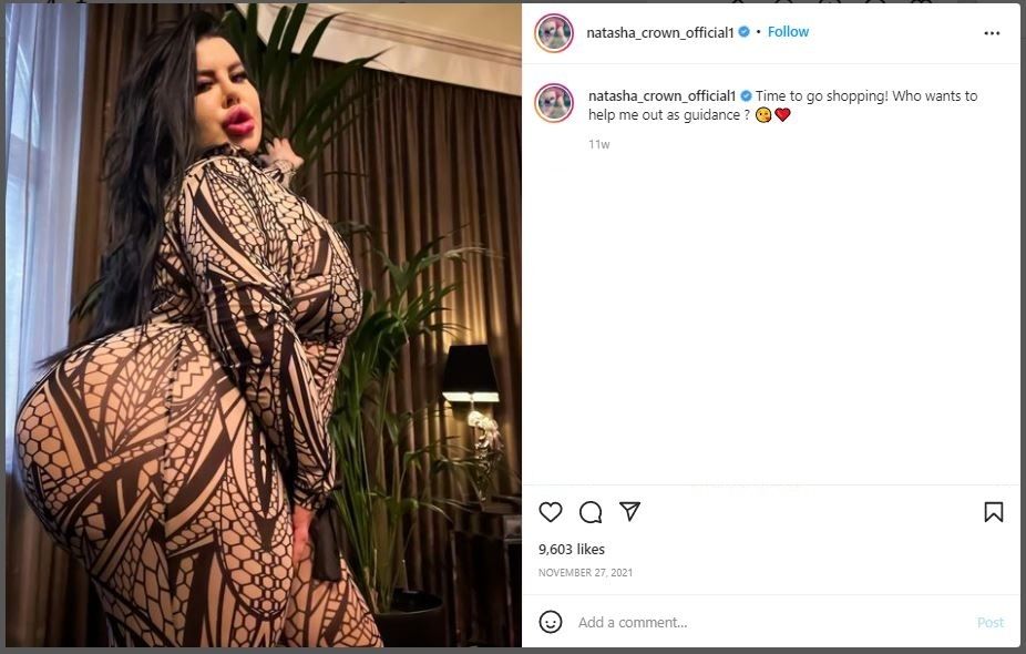 Curhat Wanita Ingin Punya Bokong Terbesar, Malah Bikin Pria Takut (instagram.com/natasha_crown_official1)