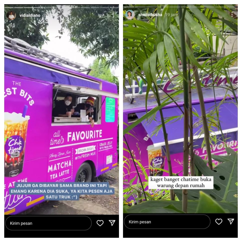 Kejutan satu truk Chatime untuk Sheila Dara Aisha (Instagram @vidialdiano dan @sheiladaisha)