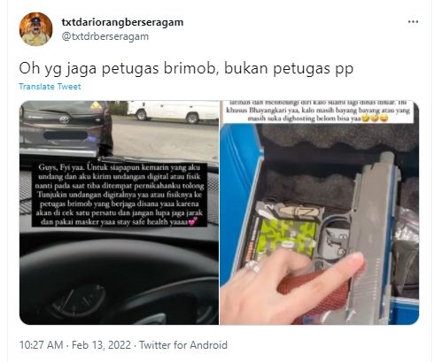 Calon istri brimob mengaku pernikahan dikawal dan diberikan pistol. (Twitter/txtdrberseragam)