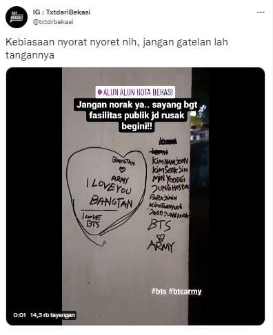 Coret tembok fasilitas umum (twitter.com/txtdrbekasi)