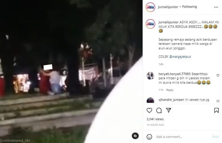 Viral Sejoli Remaja Asyik Berciuman di Alun-alun Jonggol. (Instagram/@jurnalisjunior)