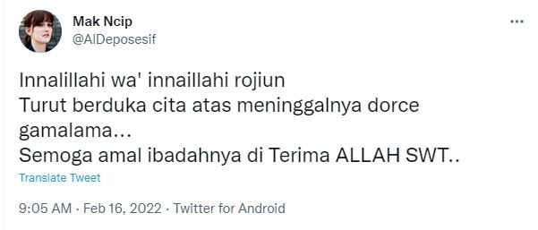 Cuitan warganet, Dorce meninggal. [Twitter]