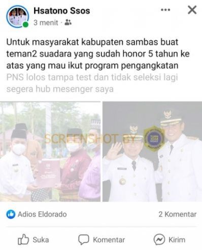 CEK FAKTA Geger Bupati Sambas Tawarkan Lolos CPNS Tanpa Tes Lewat Facebook. (Turnbackhoax.id)