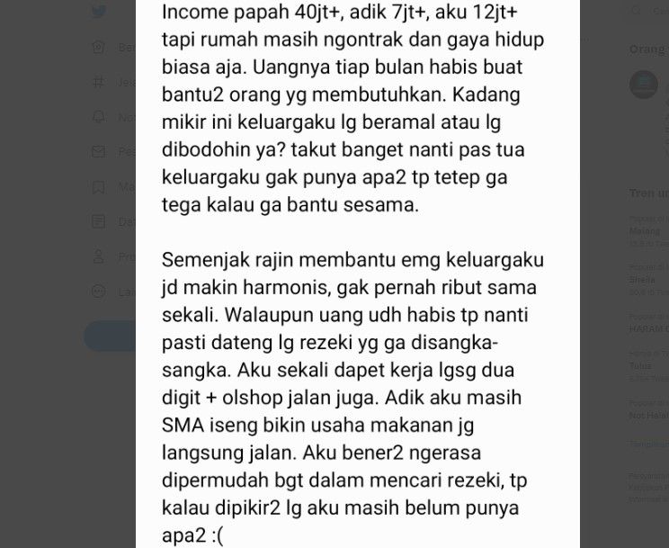 Gaji habis untuk beramal (twitter.com/worksfess)