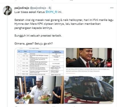 Firli memberikan penghargaan untuk istri (twitter.com/paijodirajo)