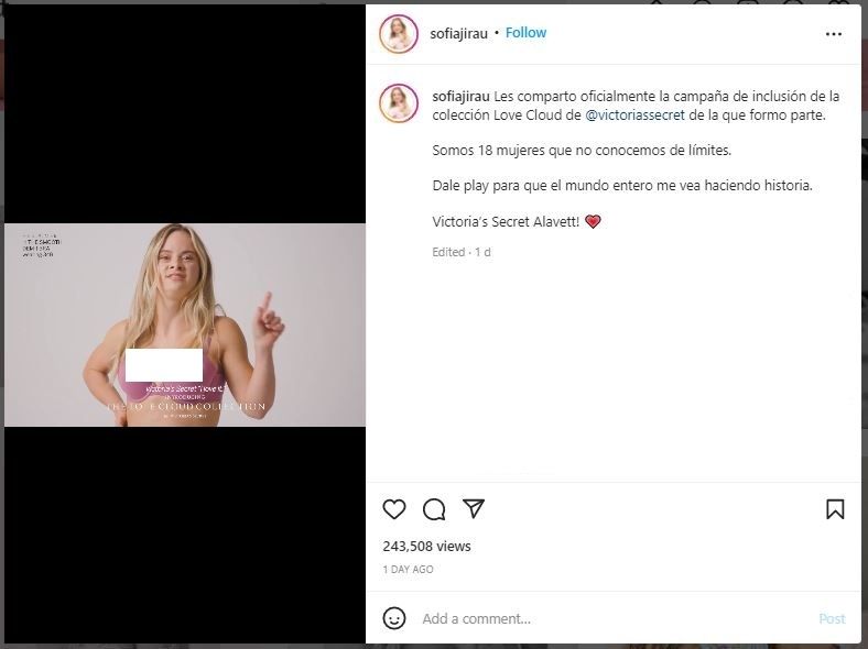 Model Down Syndrome Pertama Victoria Secret (instagram.com/sofiajirau)