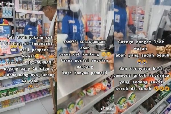 Viral Kakek Tukang Sol Beli Popok untuk Istri yang Sakit (tiktok/salingberbagi81)