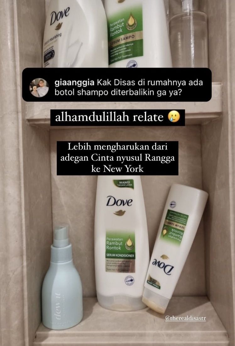 Penampakan botol shampoo terbalik Dian Sastro. (Instagram/biasalahanakmuda)