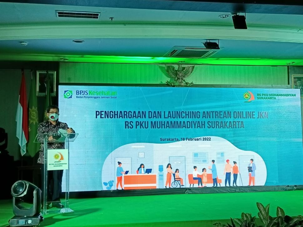 Direktur Utama BPJS Kesehatan, ALi Ghufron Mukti saat memberikan sambutan dalam Launching Layanan Antrean Online untuk Peserta JKN-KIS. (Restu Fadilah/Suara.com)