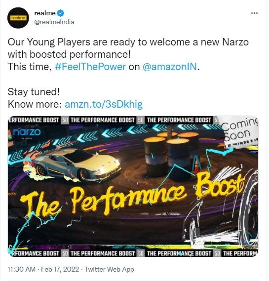 Postingan peluncuran Realme Narzo 50. [Twitter]